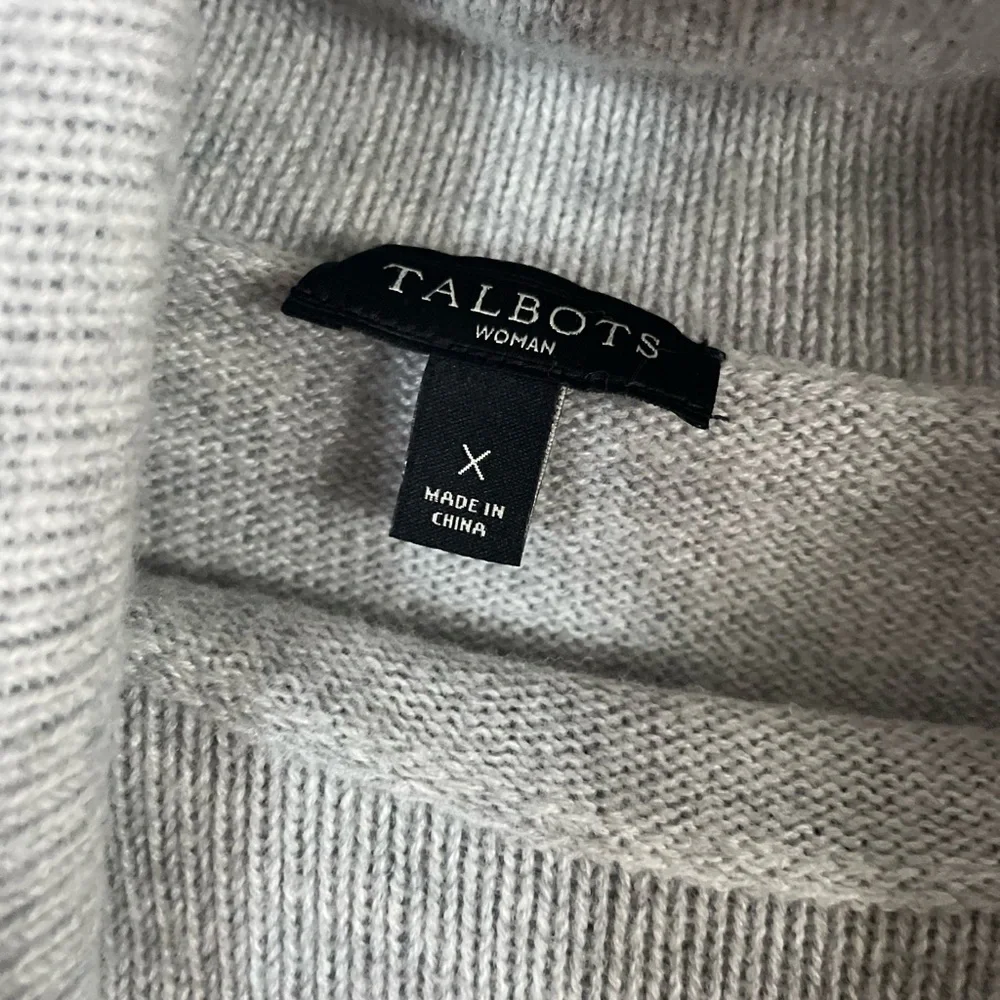 Talbots Gray Holiday Bird Intarsia Cowl Sweater with Pink Accents